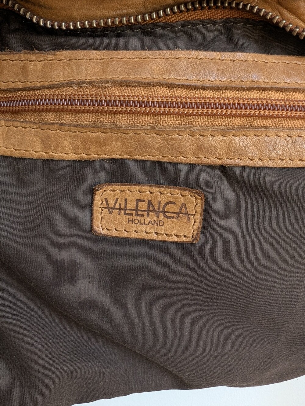 Vilenca Holland Soft Brown Leather Shoulder Bag Purse Woven Leather Front - Picture 6 of 15